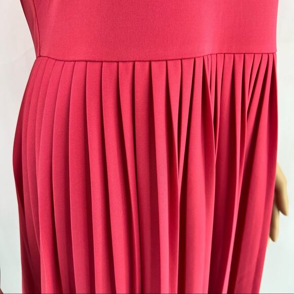 ASOS US 10 Pink Floral Lace Short Sleeve Zip Up Pleated Mini Fit & Flare Dress - Picture 5 of 7